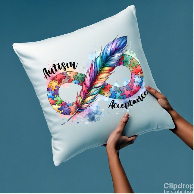 Autism Awareness Colourful Feather Infinity Symbol Cushion (Creator Uploaded)