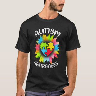 Autism Awareness Colourful Heart In Flower Puzzle  T-Shirt