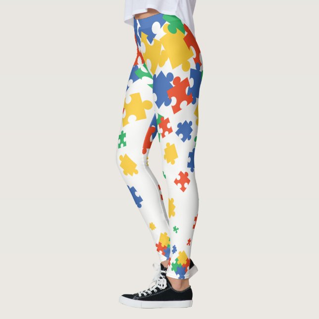 Autism Awareness Colourful Puzzle Pieces Leggings (Left)