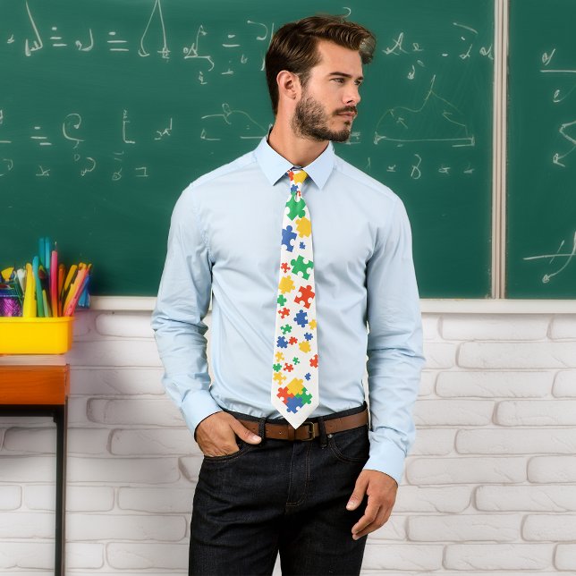Autism Awareness Colourful Puzzle Pieces Tie (Autism Awareness Colorful Puzzle Pieces Neck Tie)