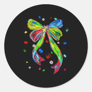 Autism awareness coquette bow puzzle bow ribbon classic round sticker
