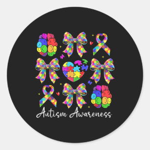 Autism Awareness Coquette Bow Puzzle Bow Ribbon Me Classic Round Sticker
