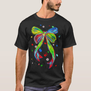 Autism awareness coquette bow puzzle bow ribbon T-Shirt