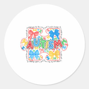 Autism Awareness Coquette Bow Women Girls Kids Classic Round Sticker