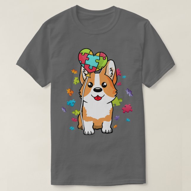 Autism Awareness Corgi Puppy Dog Puzzles Heart Bal T-Shirt (Design Front)