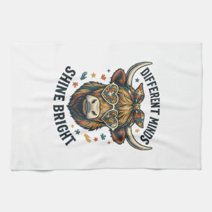 Autism Awareness Cow Vintage Engraving Support Des Tea Towel