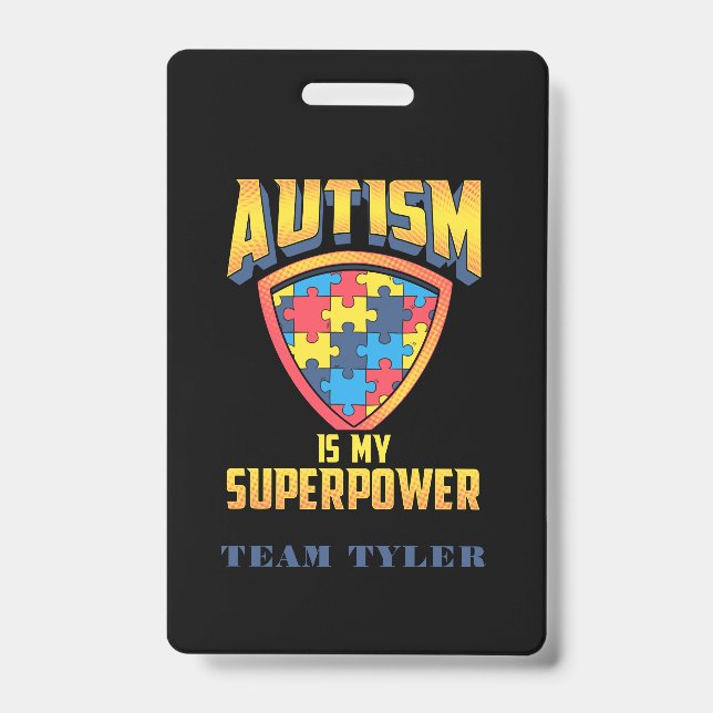 Autism Awareness Custom Team Support Event ID Badge (Front)
