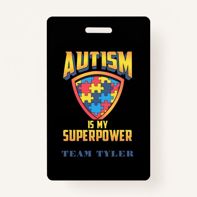 Autism Awareness Custom Team Support Event ID Badge (Front)