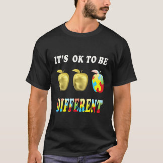 Autism Awareness Cute Apples Puzzle It S Ok To Be T-Shirt