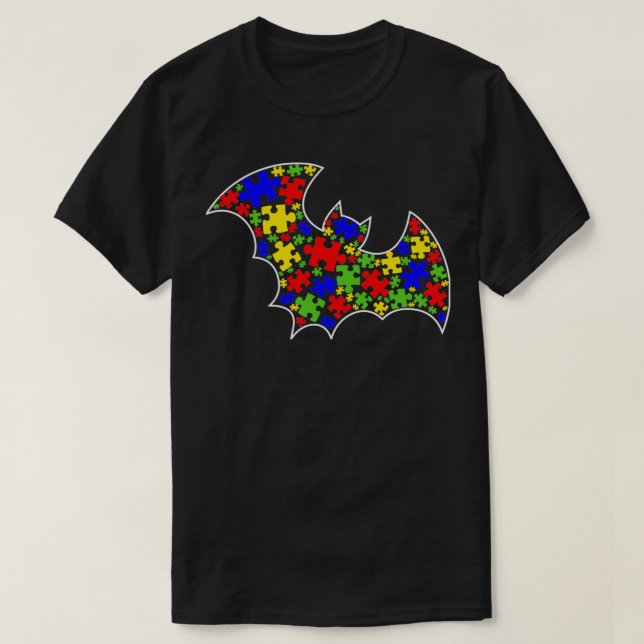 Autism Awareness Cute Bat Puzzle Piece Lover Anima T-Shirt (Design Front)