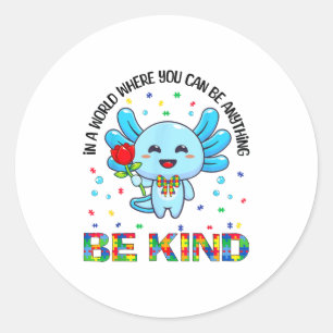 Autism Awareness Cute Be Kind Axolotl Coquette Bow Classic Round Sticker
