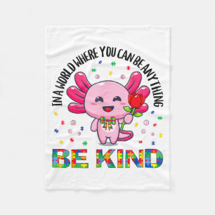 Autism Awareness Cute Be Kind Axolotl Coquette Bow Fleece Blanket