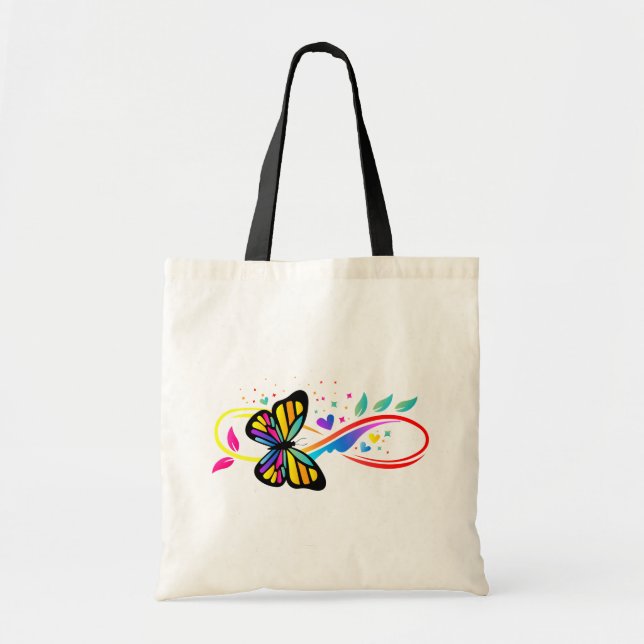 Autism Awareness Cute Butterfly & Infinity Sign Tote Bag (Front)