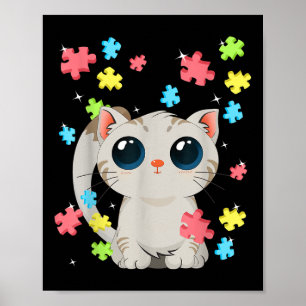 Autism Awareness Cute Cat Kitten Colour Puzzles Ba Poster