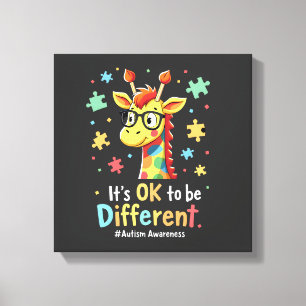 Autism Awareness Cute Giraffe Animal Its Ok To Be  Canvas Print