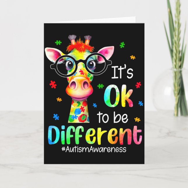 Autism Awareness Cute Giraffe Animal Its Ok To Be  Card (Front)