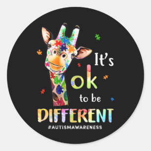 Autism Awareness Cute Giraffe Animal It's Ok To Be Classic Round Sticker