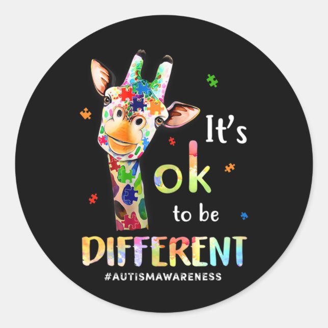 Autism Awareness Cute Giraffe Animal It's Ok To Be Classic Round Sticker (Front)
