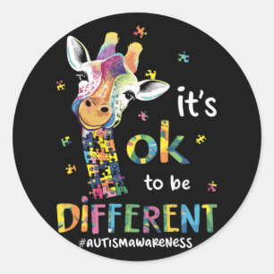 Autism Awareness Cute Giraffe Animal Its Ok To Be Classic Round Sticker