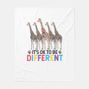Autism Awareness Cute Giraffe Animal It's Ok To Be Fleece Blanket