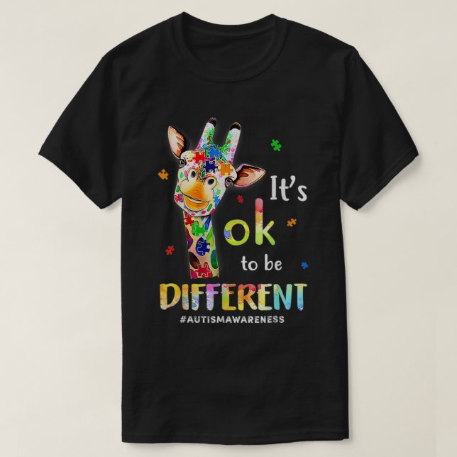 Autism Awareness Cute Giraffe Animals Be Different T-Shirt (Design Front)
