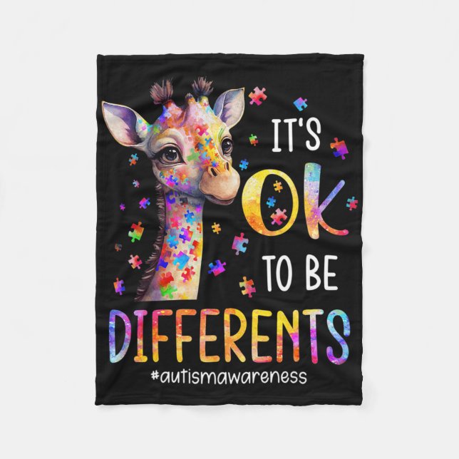 Autism Awareness Cute Giraffe It's Ok To Be Differ Fleece Blanket (Front)