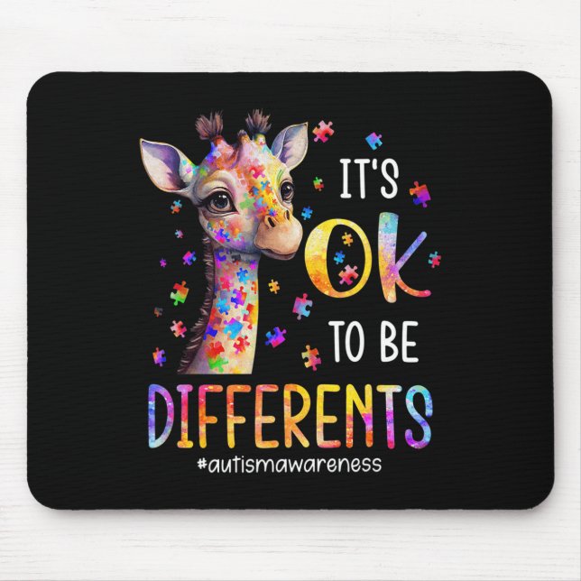 Autism Awareness Cute Giraffe It's Ok To Be Differ Mouse Pad (Front)