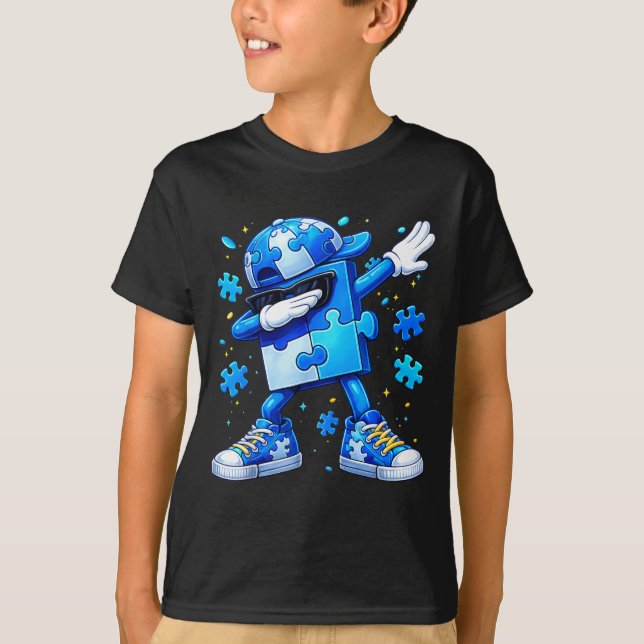 Autism awareness dabbing puzzle  T-Shirt (Front)