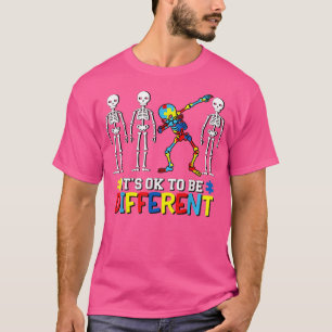 Autism Awareness Dabbing Skeleton it's ok to be di T-Shirt