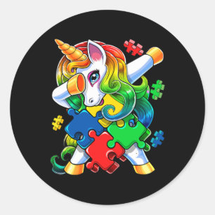 Autism Awareness Dabbing Unicorn Puzzle Piece Gift Classic Round Sticker