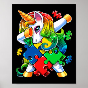 Autism Awareness Dabbing Unicorn Puzzle Piece Gift Poster