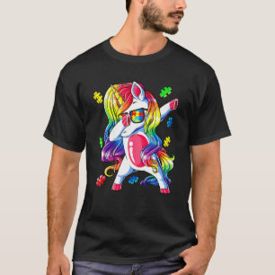 Autism Awareness Dabbing Unicorn Puzzle Piece Girl T-Shirt