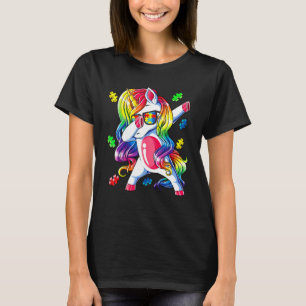 Autism Awareness Dabbing Unicorn Puzzle Piece Girl T-Shirt