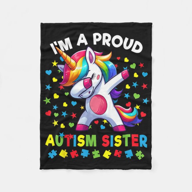 Autism Awareness Dabbing Unicorn Puzzle Pieces  Fleece Blanket (Front)