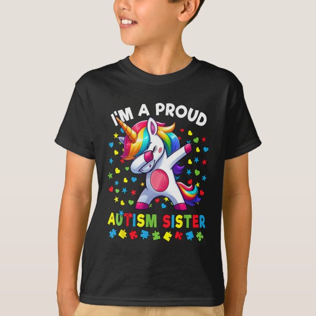 Autism Awareness Dabbing Unicorn Puzzle Pieces  T-Shirt (Front)