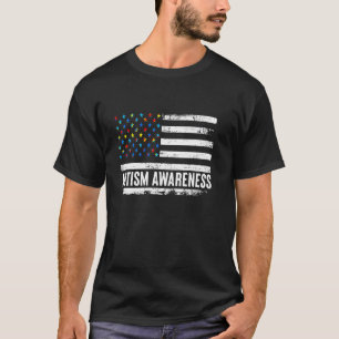 Autism Awareness Dad Mum USA Flag Support Autistic T-Shirt