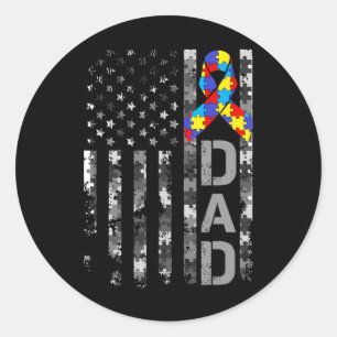 Autism Awareness Dad Usa Flag Fathers Day 1 Classic Round Sticker