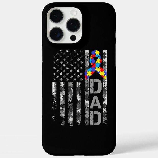 Autism Awareness Dad USA Flag Fathers day Case-Mate iPhone Case (Back)