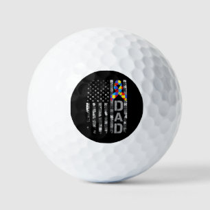 Autism Awareness Dad USA Flag Fathers day Golf Balls