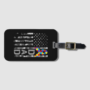 Autism Awareness Dad USA Flag Fathers day Luggage Tag
