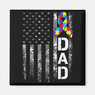 Autism Awareness Dad USA Flag Fathers Day Magnet