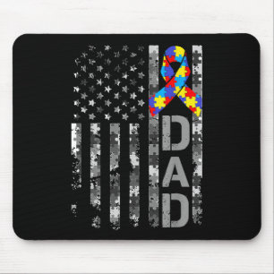 Autism Awareness Dad USA Flag Fathers day Mouse Pad