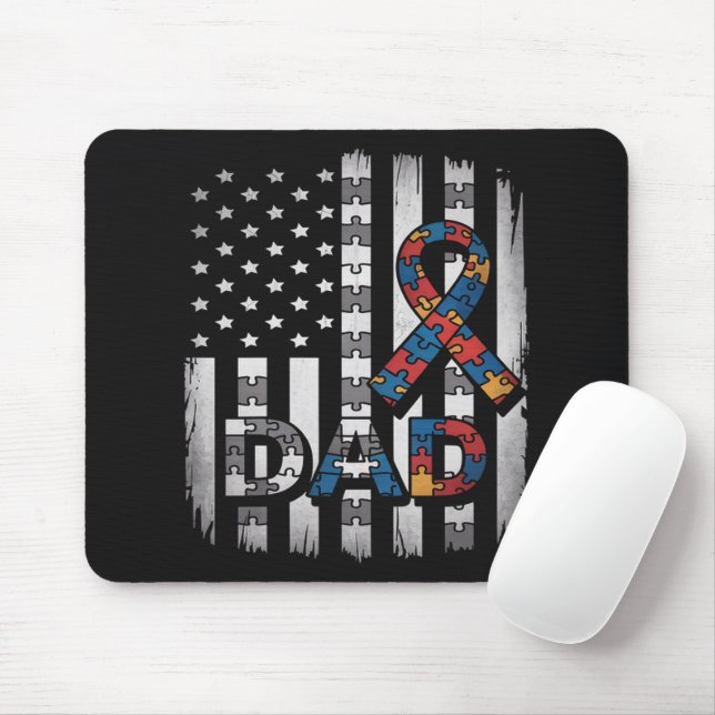 autism awareness dad usa flag fathers day mouse pad (With Mouse)