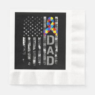 Autism Awareness Dad USA Flag Fathers day Napkin
