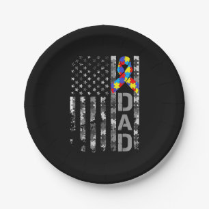 Autism Awareness Dad USA Flag Fathers day Paper Plate