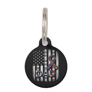 Autism Awareness Dad USA Flag Fathers Day Pet Tag