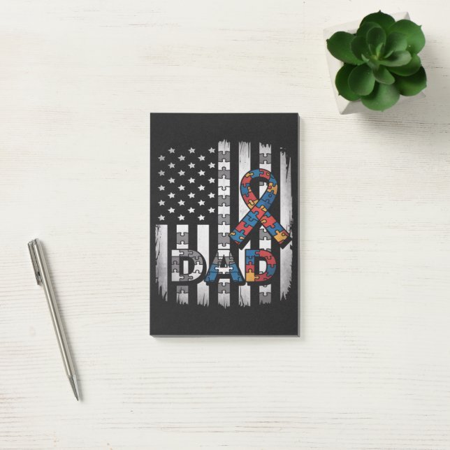 Autism Awareness Dad USA Flag Fathers Day Post-it Notes (Office)