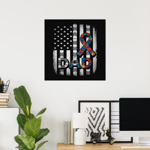 Autism Awareness Dad USA Flag Fathers Day Poster