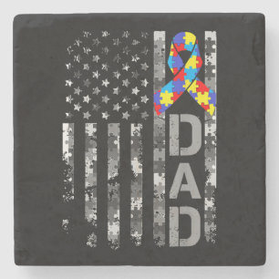 Autism Awareness Dad USA Flag Fathers day Stone Coaster
