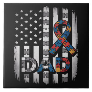 Autism Awareness Dad USA Flag Fathers Day Tile